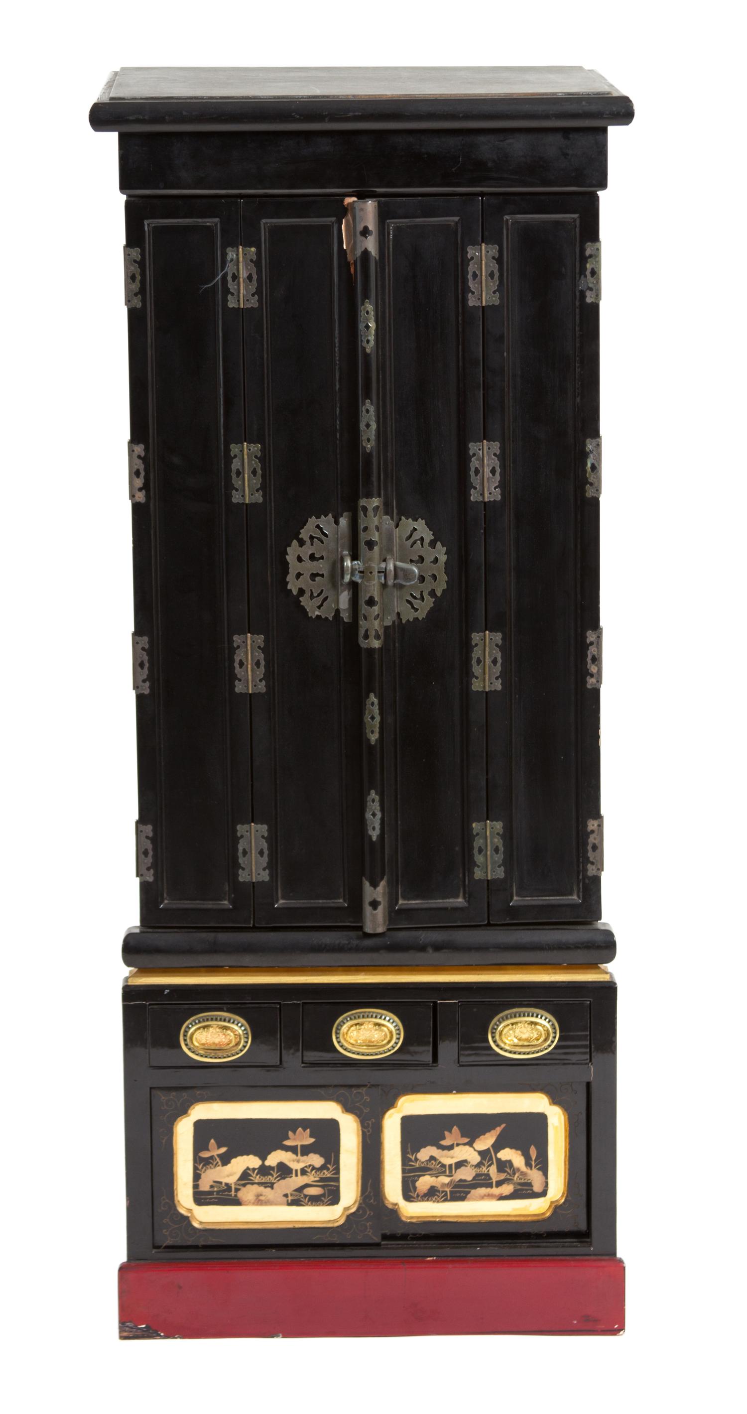 A Japanese Black Lacquered Household Shrine Height 48 1/2 x width 19 x depth 6 inches. — 19TH CENTURY
