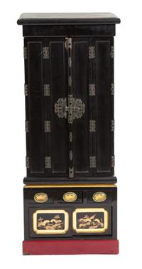 A Japanese Black Lacquered Household Shrine Height 48 1/2 x width 19 x depth 6 inches. — 19TH CENTURY
