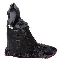 Emile Pingat Two-Piece Large Black Silk Satin Bustle Dress, 1870s Haute Couture No size label