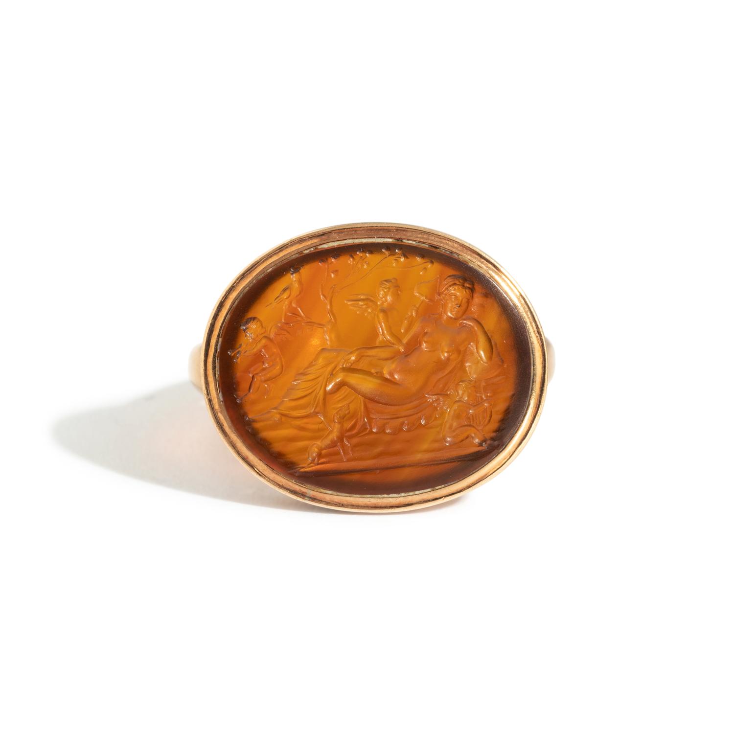 A Neoclassical Gold and Carnelian Finger Ring with the God Hermaphroditus