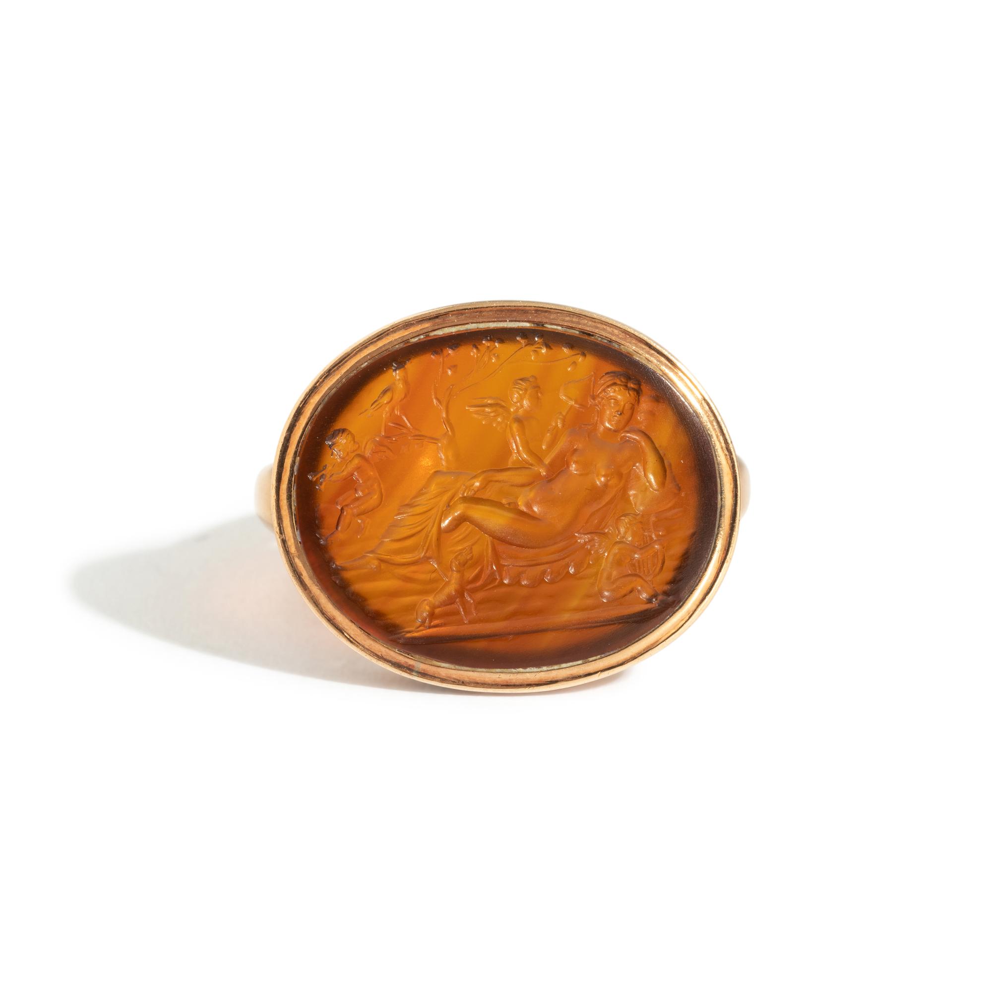 A Neoclassical Gold and Carnelian Finger Ring with the God Hermaphroditus