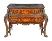 A Louis XIV Style Gilt Bronze Mounted Marquetry Marble-Top Commode After the Model by André-Charles Boulle