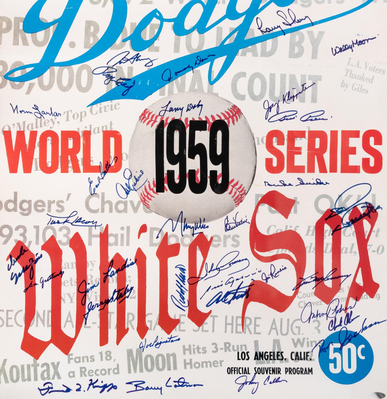 A 1959 World Series Los Angeles Dodgers vs. Chicago White Sox Signed Autograph Poster (Steiner),
