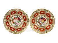 A Pair of Coalport Porcelain "Church Gresley" Pattern Painted and Parcel-Gilt Soup Plates