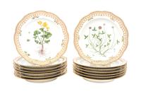 A Set of Fourteen Royal Copenhagen Flora Danica Dinner Plates