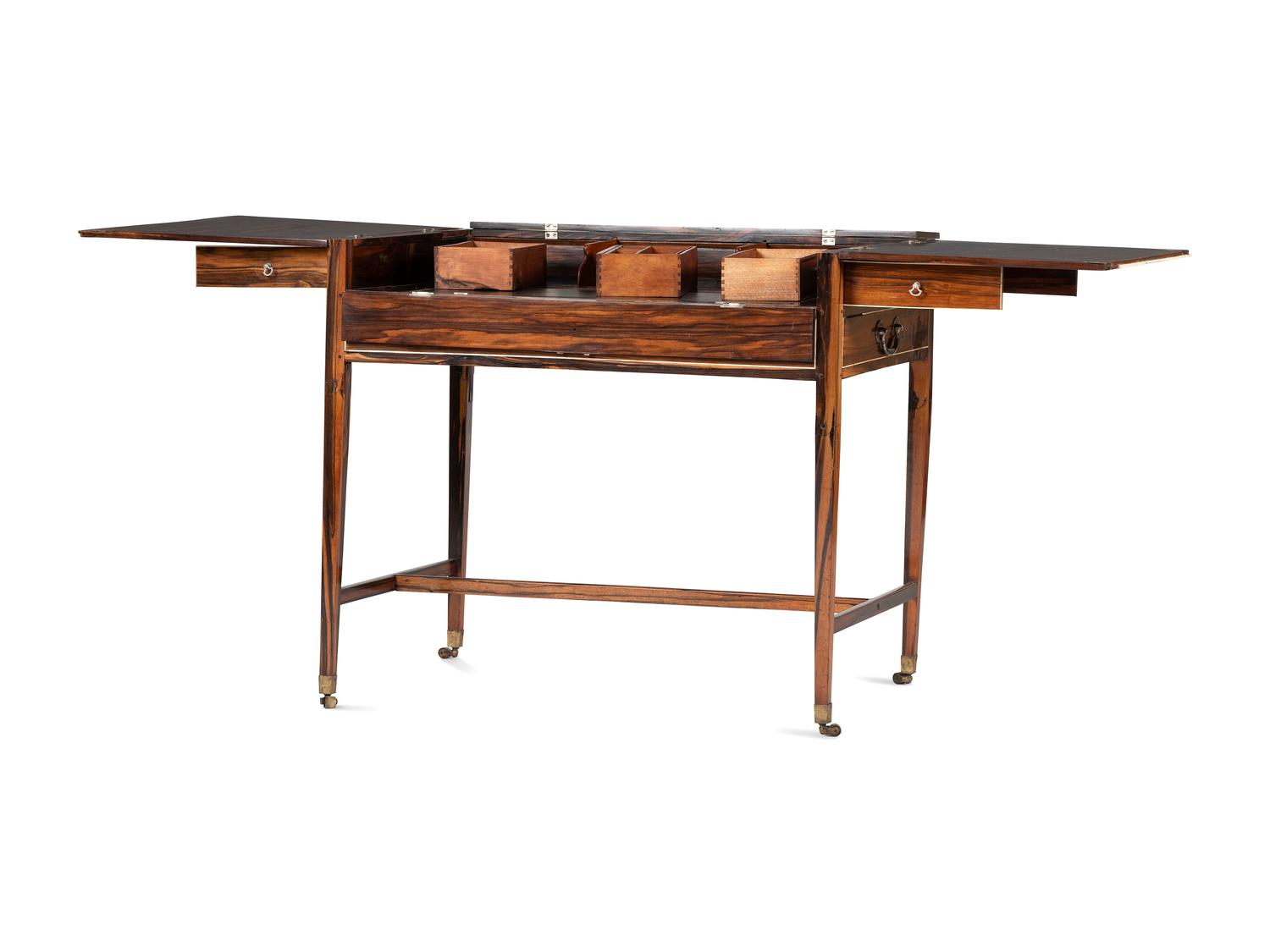 A Regency Ivory Inlaid and Silver Mounted Calamander Campaign Desk