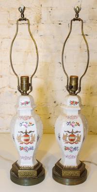 A Pair of Samson Porcelain Vases Mounted as Lamps. Height of porcelain 11 inches.
