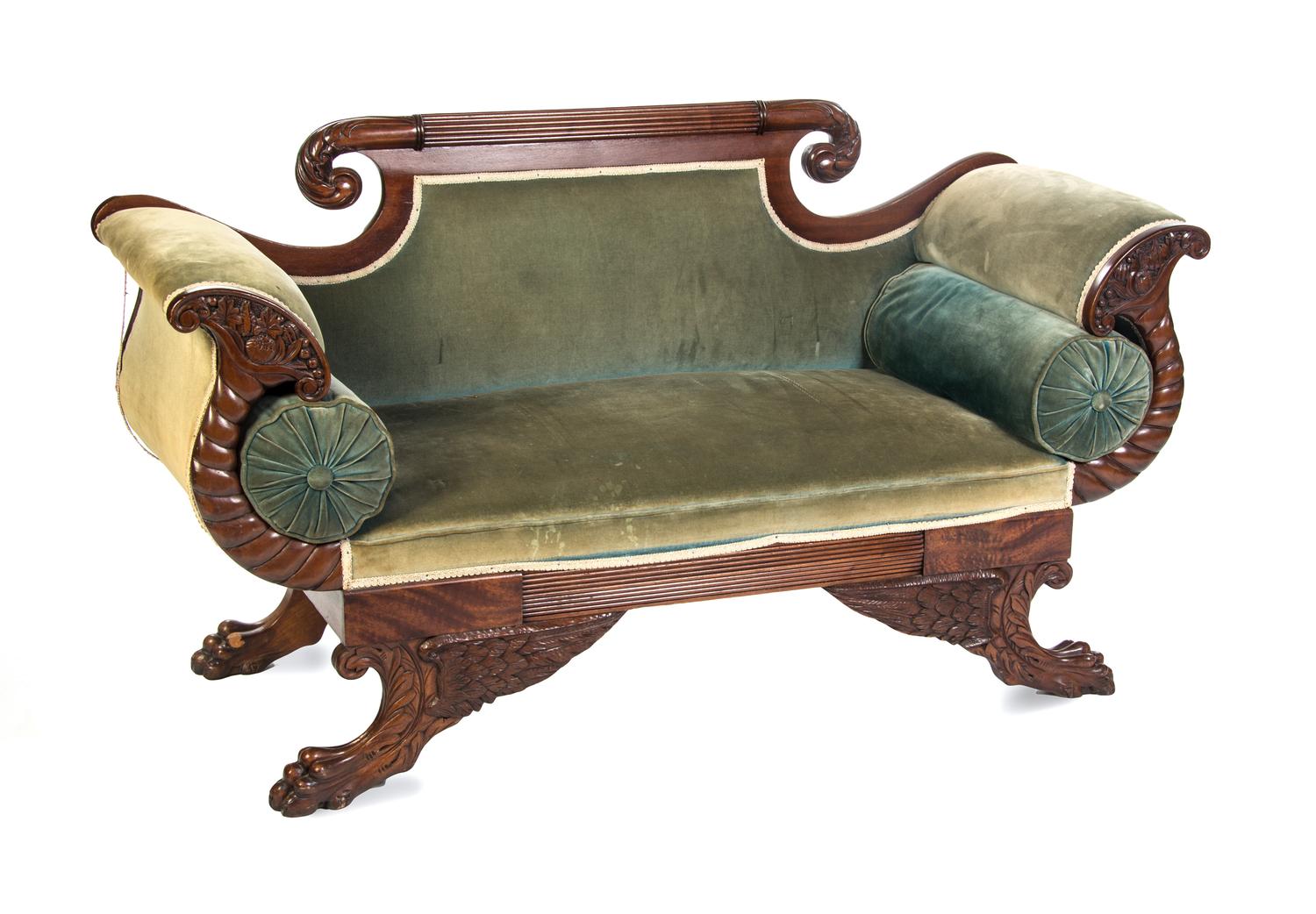 A Pair of American Classical Mahogany Settees, MID-19TH CENTURY, Width 70 inches. — MID-19TH CENTURY,