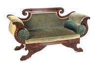 A Pair of American Classical Mahogany Settees, MID-19TH CENTURY, Width 70 inches. — MID-19TH CENTURY,
