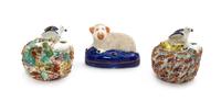 Three Staffordshire Ceramic Inkwells, Width of widest 3 1/4 inches.