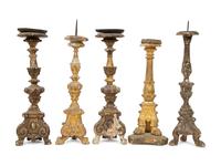 A Group of Five Italian Carved Giltwood Pricket Sticks