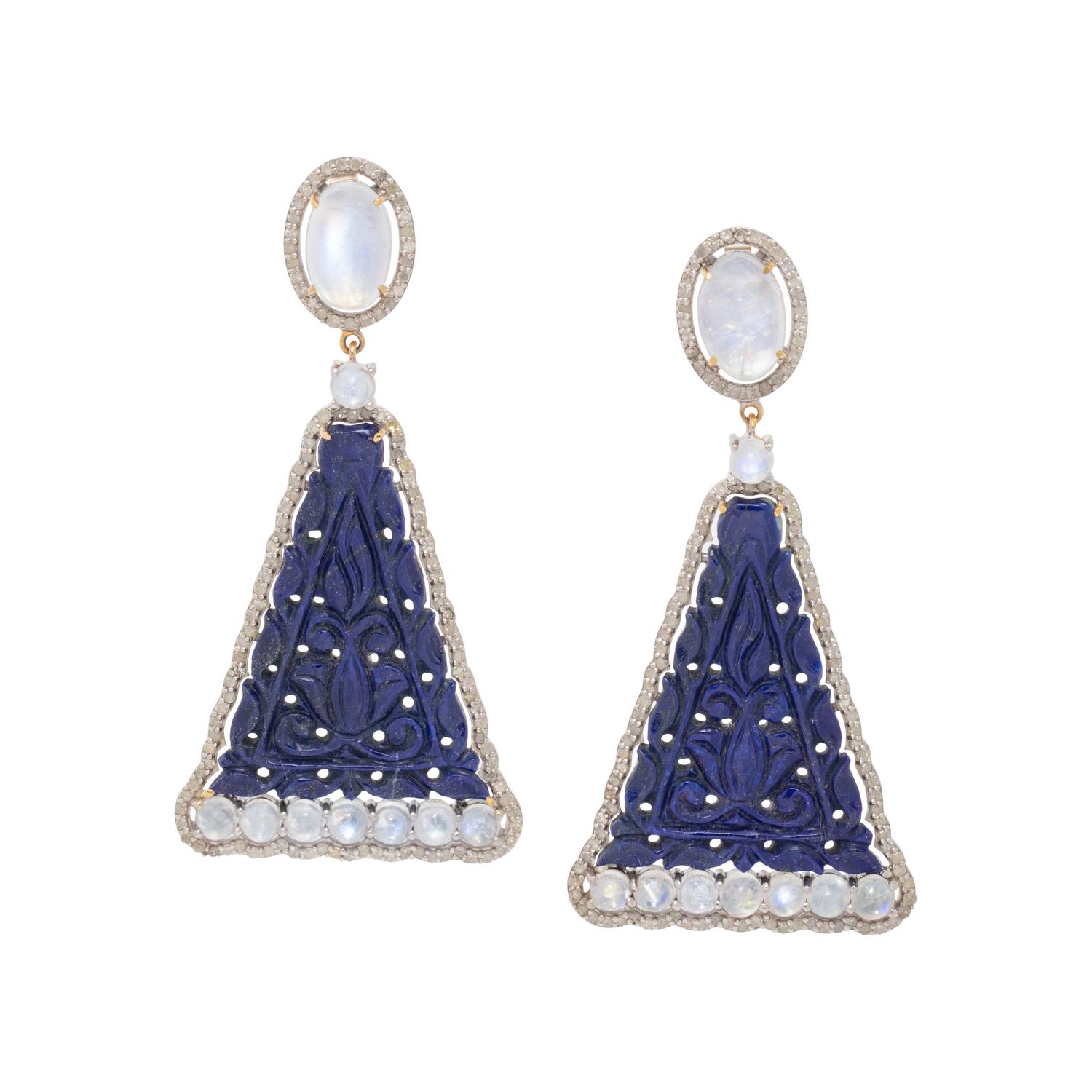 LAPIS LAZULI, MOONSTONE AND DIAMOND EARRINGS