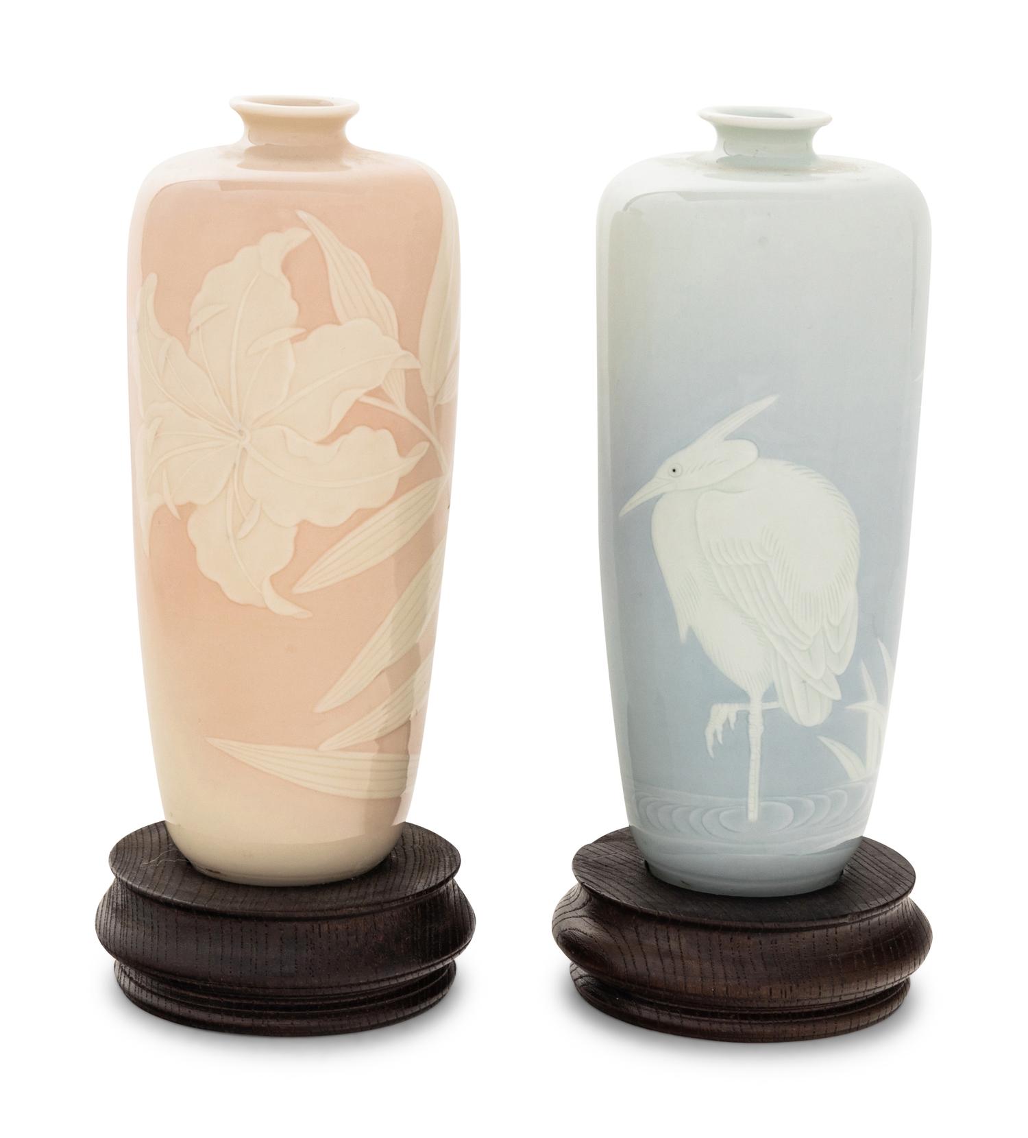 Three Japanese Slip-Decorated Porcelain Vases