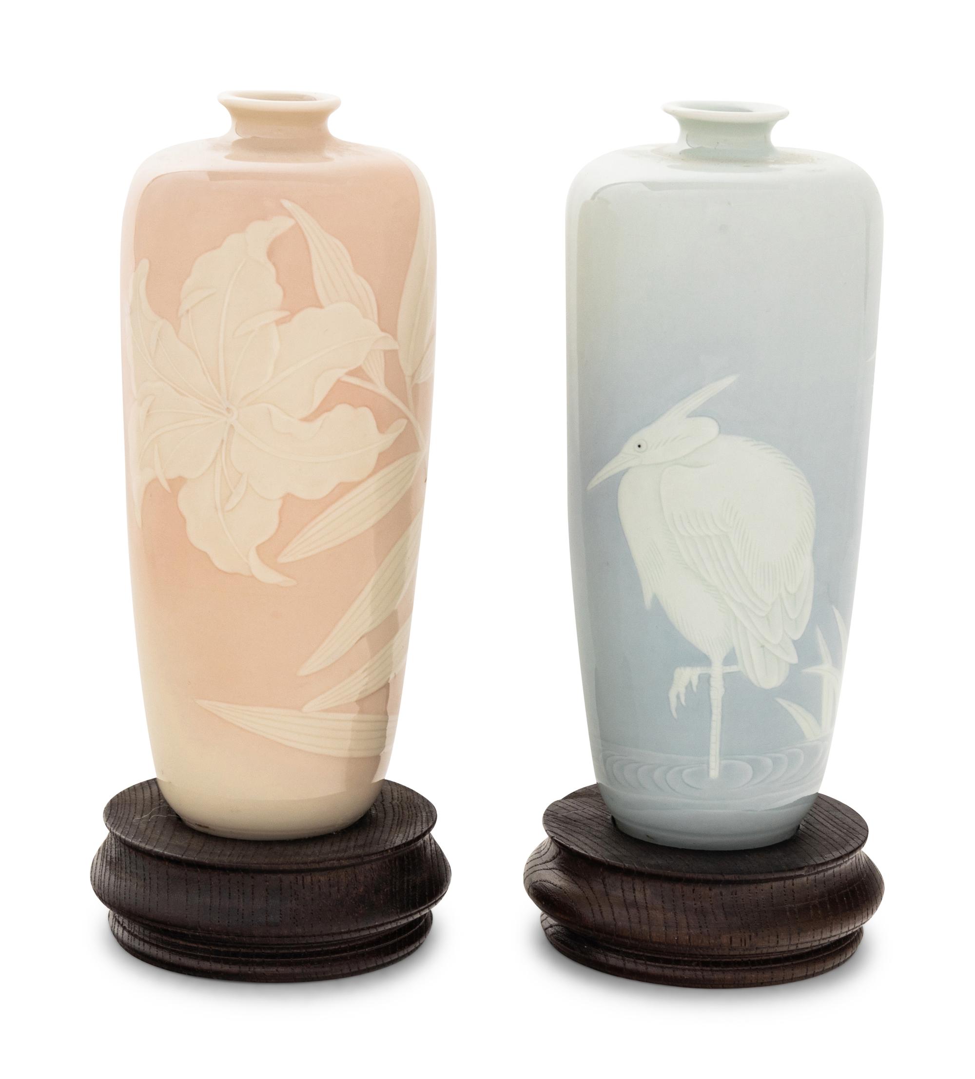 Three Japanese Slip-Decorated Porcelain Vases
