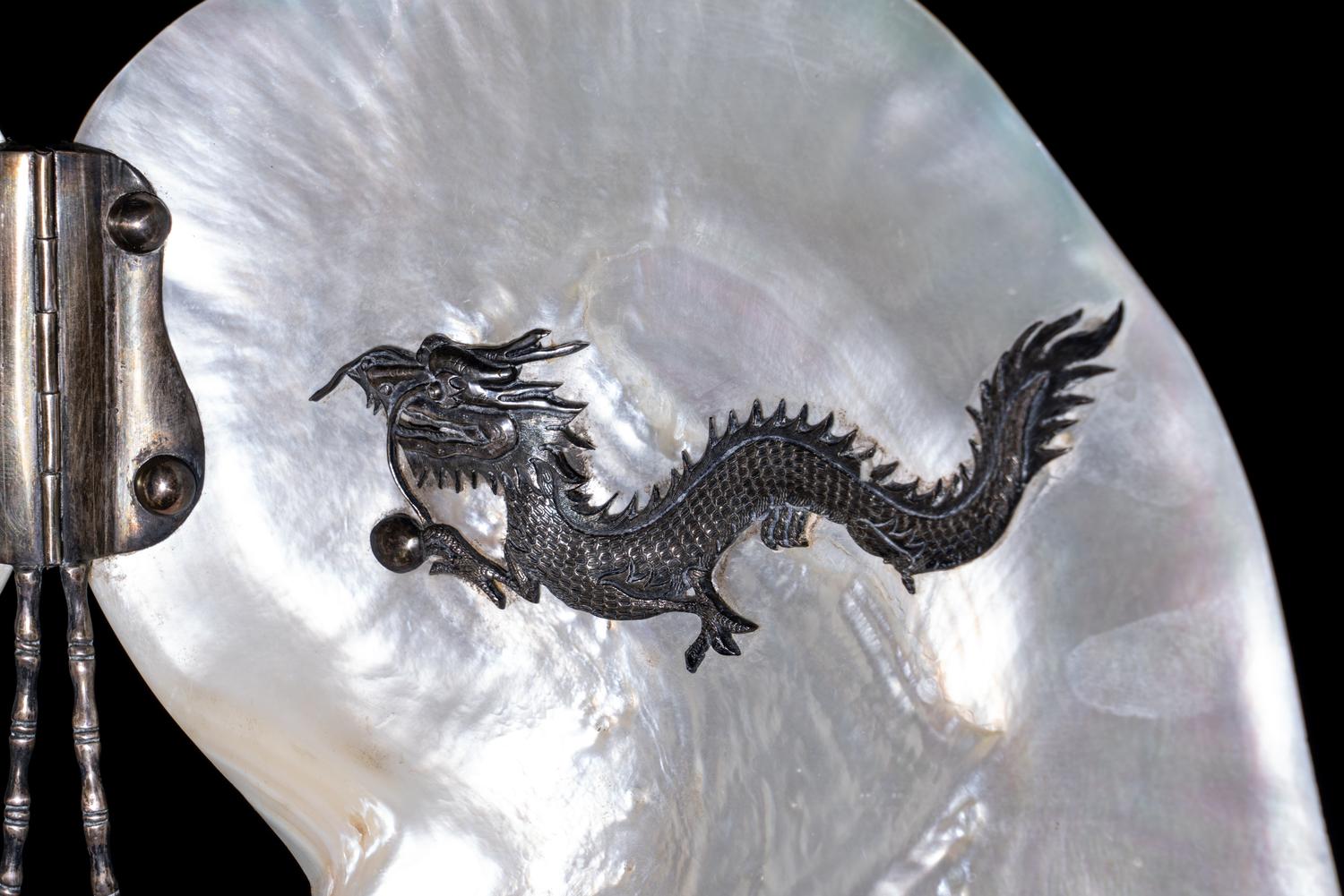 A Japanese Silver Inlaid Shell Screen