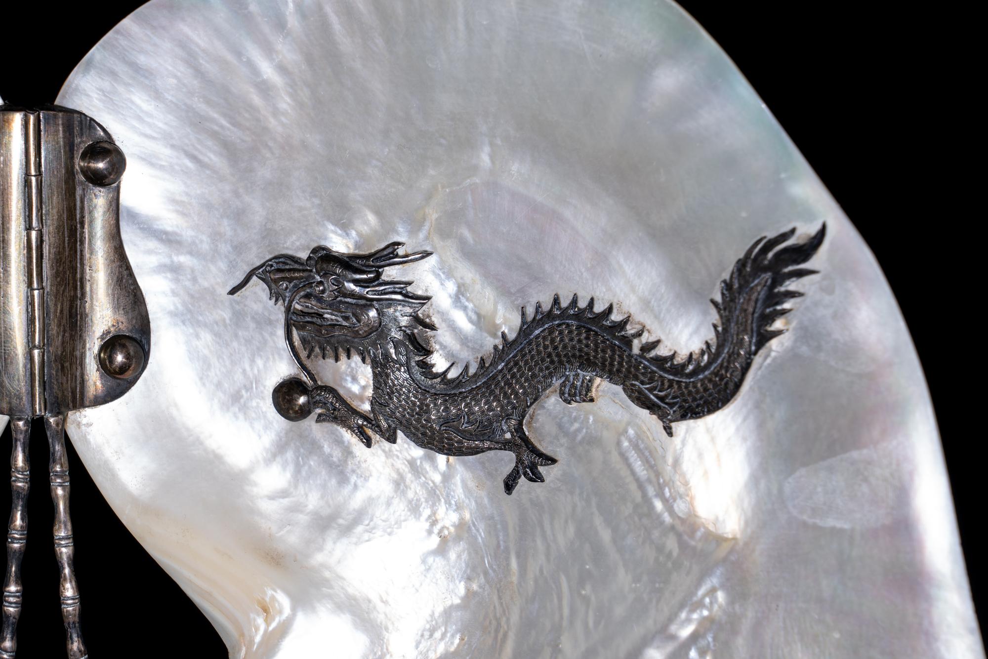 A Japanese Silver Inlaid Shell Screen