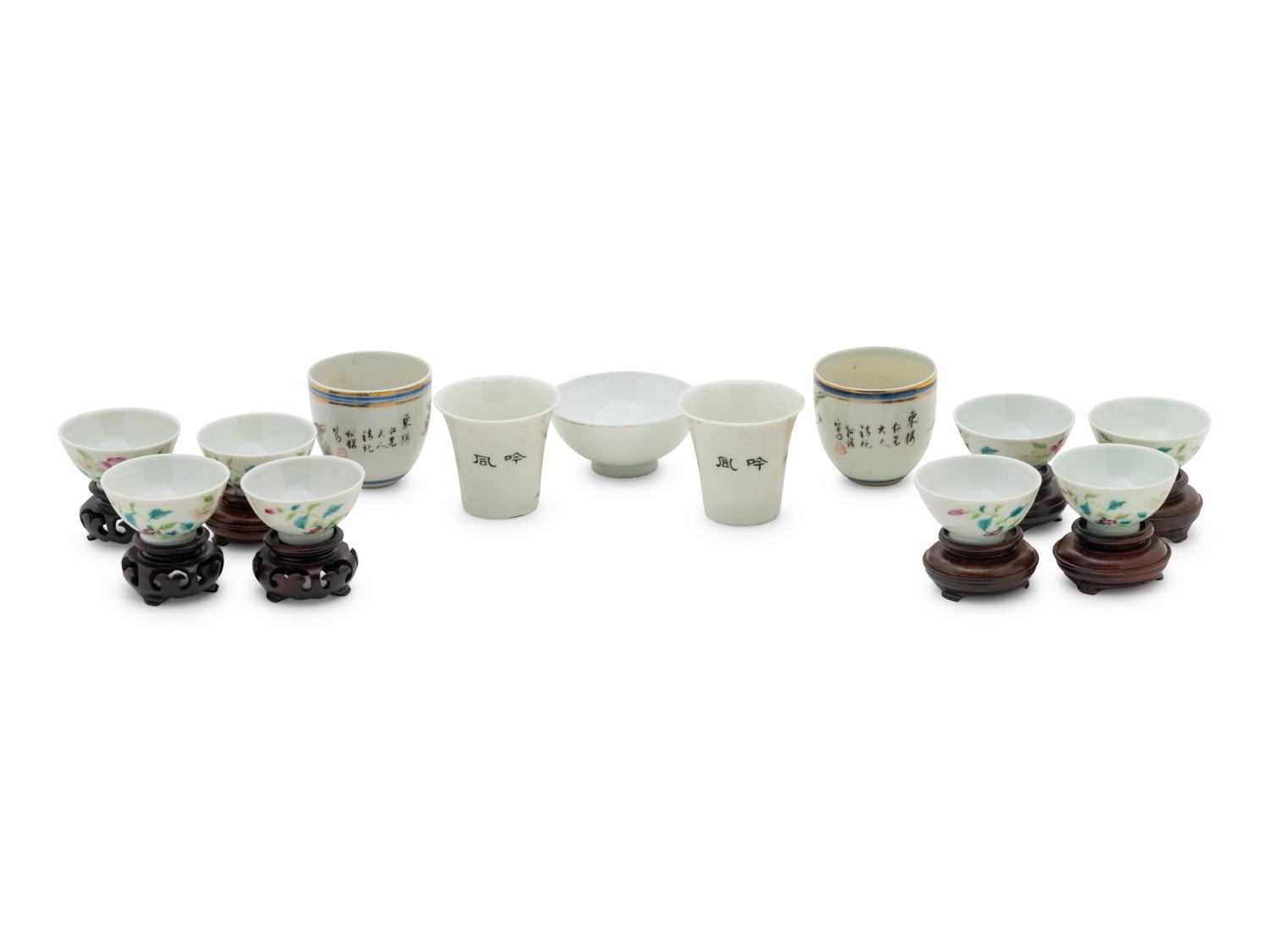 Thirteen Chinese Famille Rose Porcelain Wine Cups