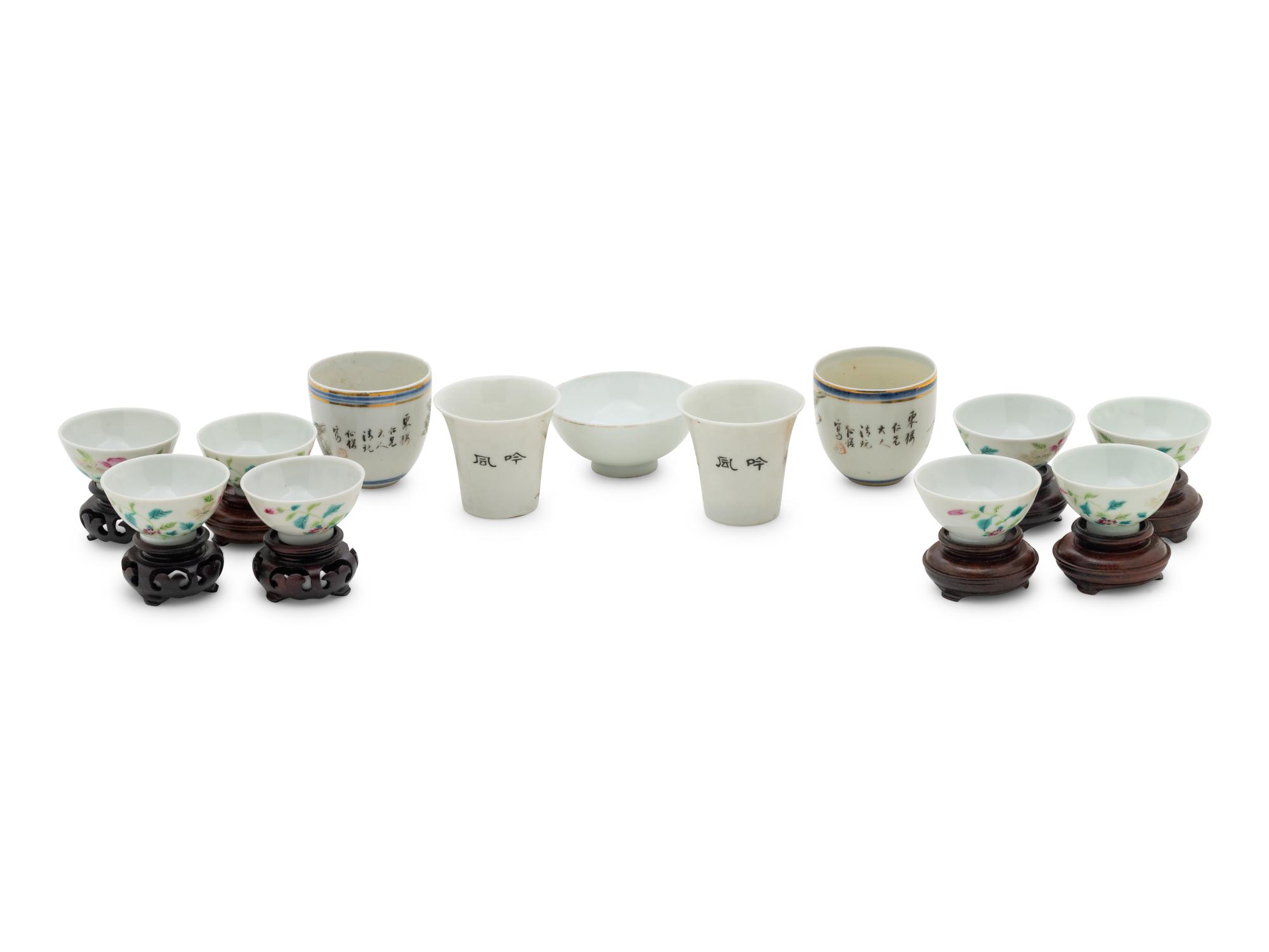 Thirteen Chinese Famille Rose Porcelain Wine Cups