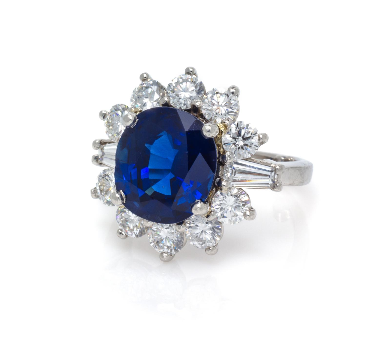 A Platinum, Sapphire and Diamond Ring, 7.30 dwts.