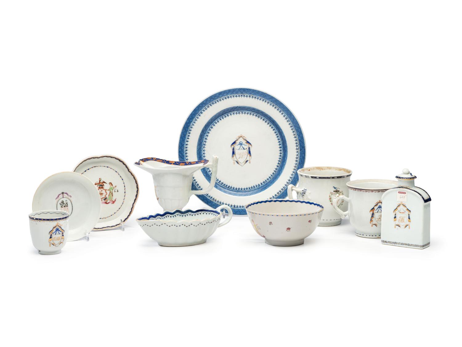Ten Chinese Export Armorial Porcelain Articles