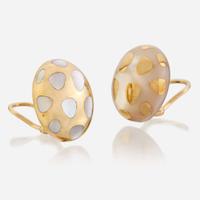 A pair of eighteen karat gold and mother of pearl ear clips, Tiffany & Co. Positive Negative