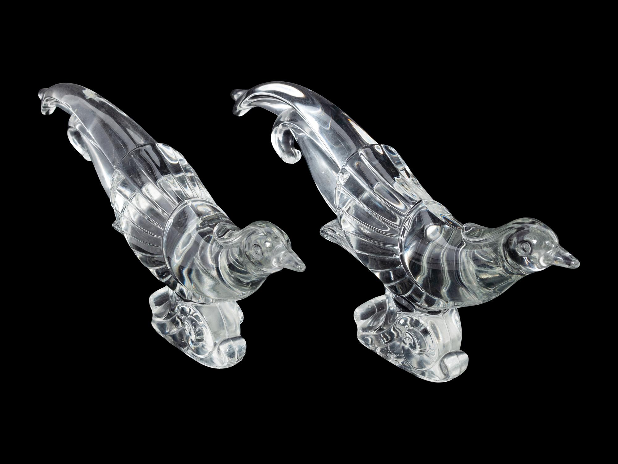 A Pair of Molded Glass Pheasant Ornaments
