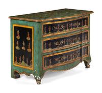 A Continental Chinoiserie Painted Faux Marble-Top Commode