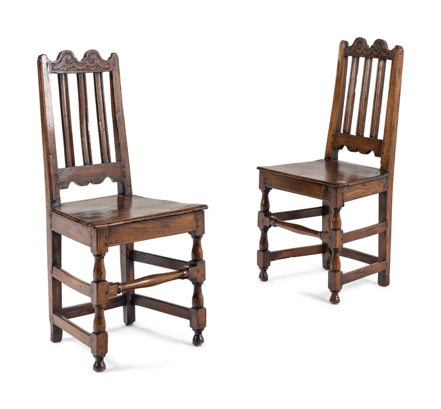 A Pair of Charles II Elm Back Stools