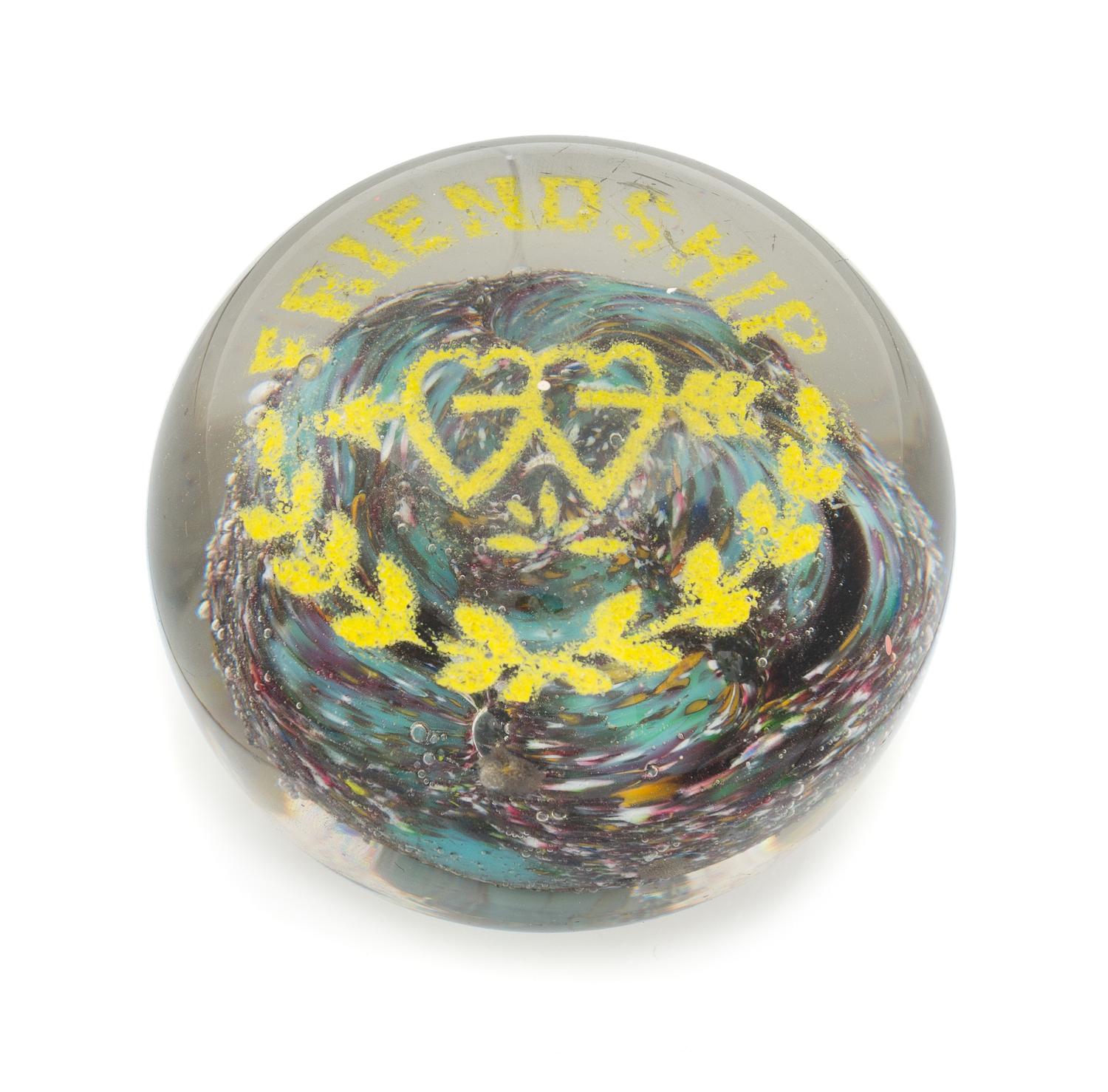 An Antique American Motto Frit Paperweight Diameter 3 1/2 inches