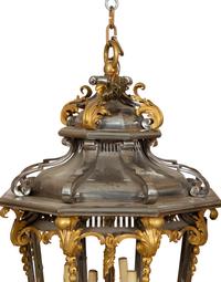 A French Gilt and Silvered-Metal Octagonal Six-Light Lantern