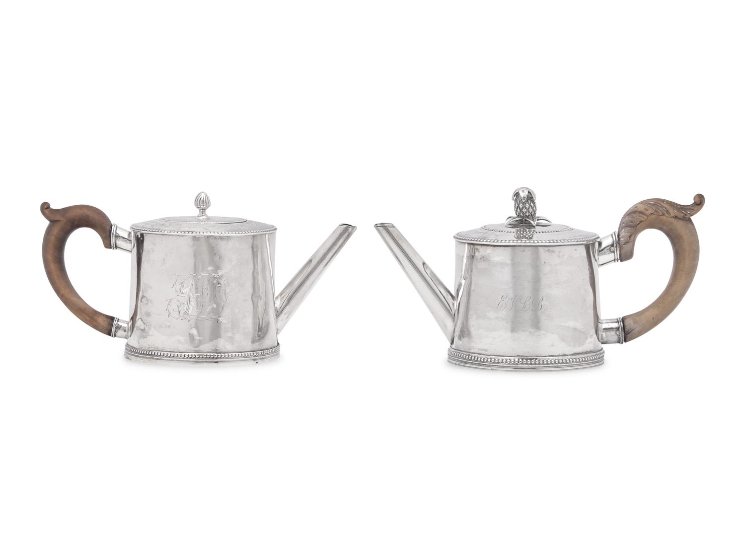 Two Rare Federal Silver Teapots, John David (active 1785-1811) and Thomas Shields (1743-1819), Philadelphia, PA, Circa 1800