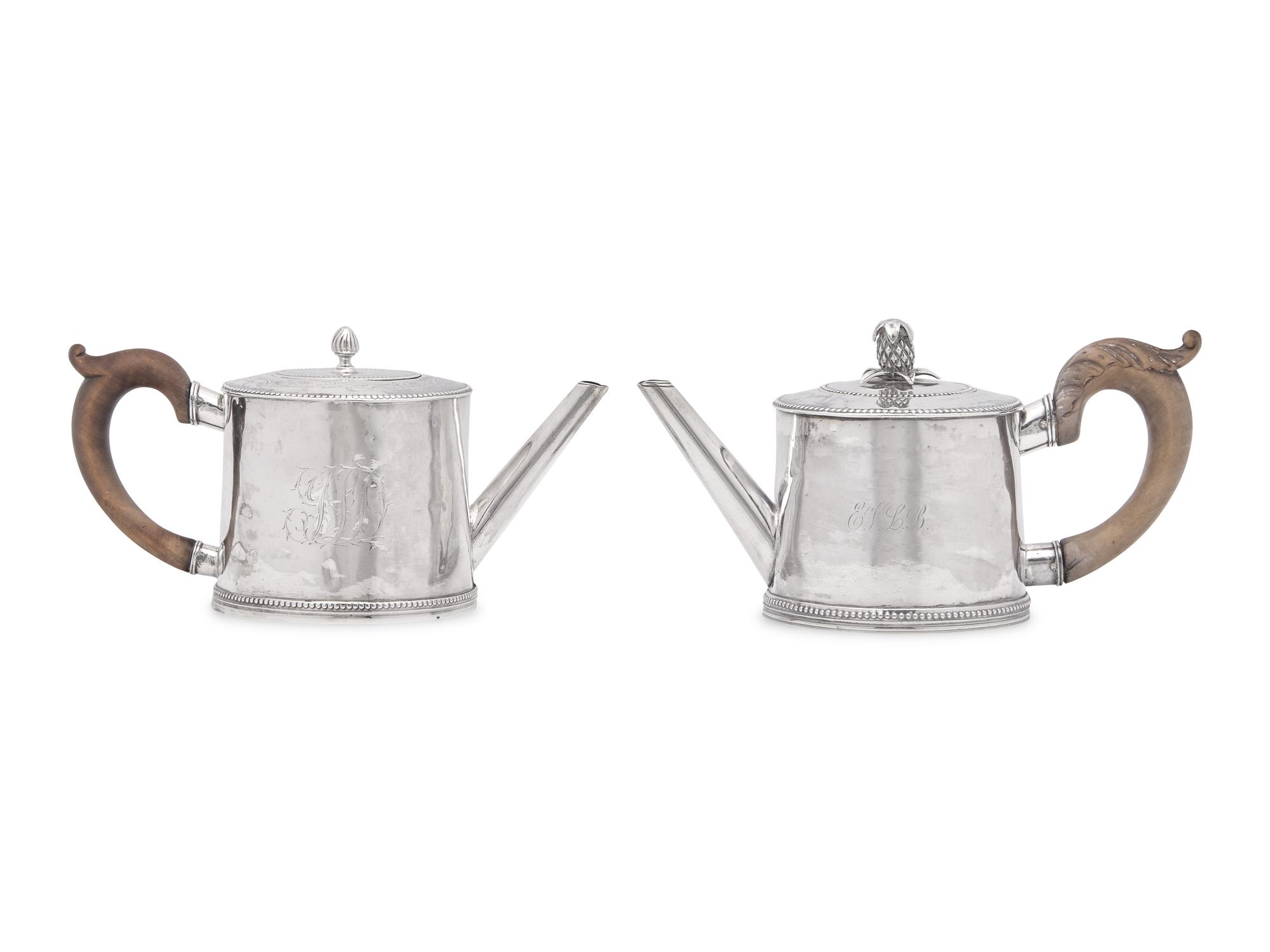 Two Rare Federal Silver Teapots, John David (active 1785-1811) and Thomas Shields (1743-1819), Philadelphia, PA, Circa 1800