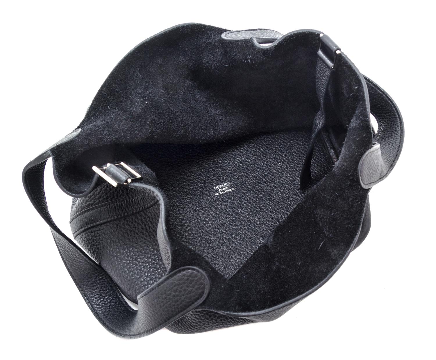 A Hermes Black Taurillon Clemence Picotin MM Handbag, 9" x 8.5" x 7".