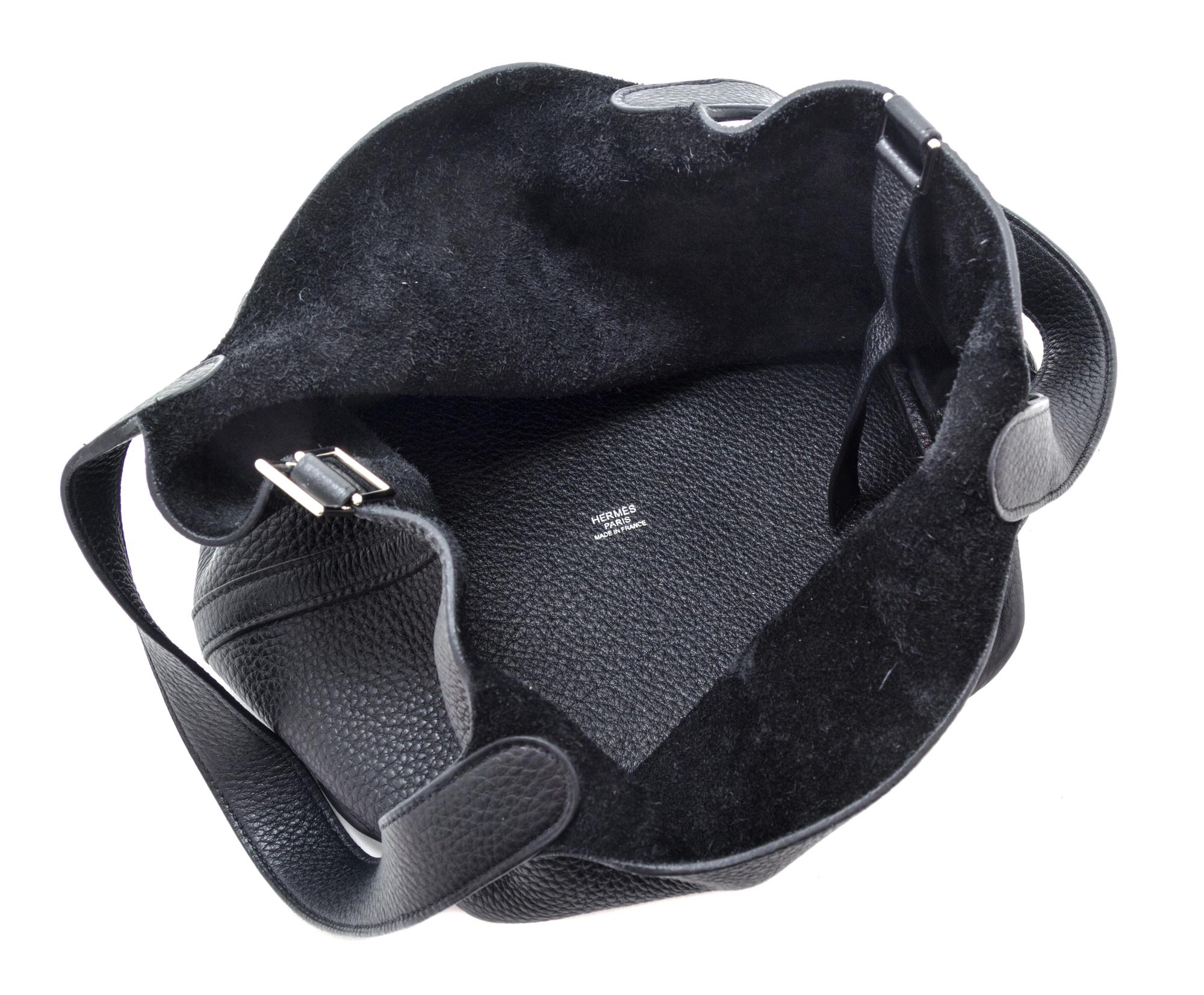 A Hermes Black Taurillon Clemence Picotin MM Handbag, 9" x 8.5" x 7".