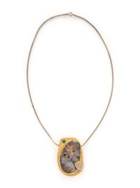 OPAL, DIAMOND, AND EMERALD PENDANT NECKLACE