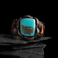 Navajo Silver, Turquoise, and Coral Cuff Bracelet