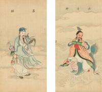 Two Chinese Ink and Color on Paintings Depicting Taoist Immortals