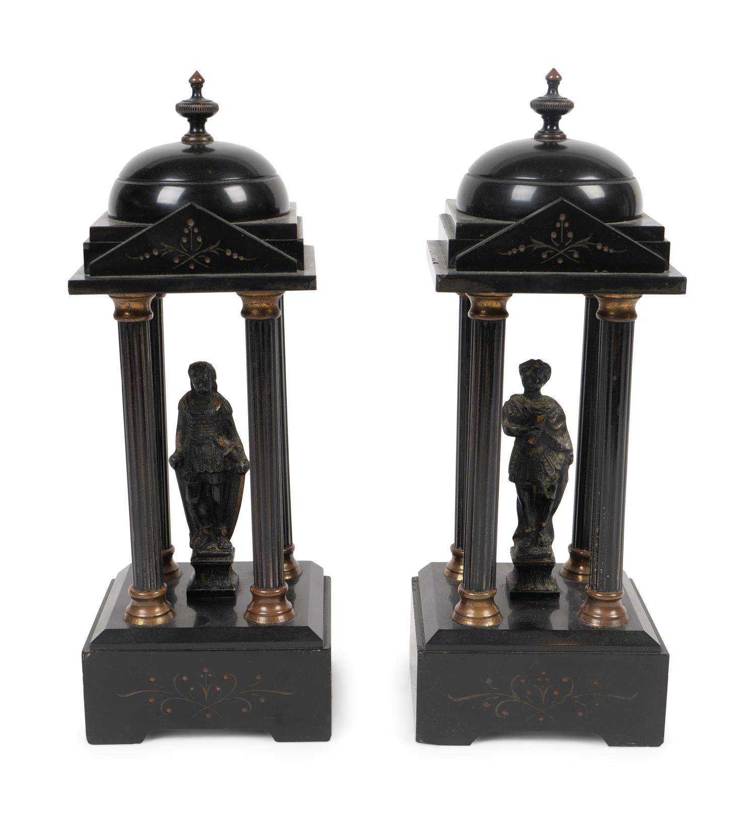 A Pair of Grand Tour Black Slate Collonnade Temple Models — LATE 19TH CENTURY
