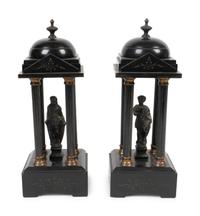 A Pair of Grand Tour Black Slate Collonnade Temple Models — LATE 19TH CENTURY