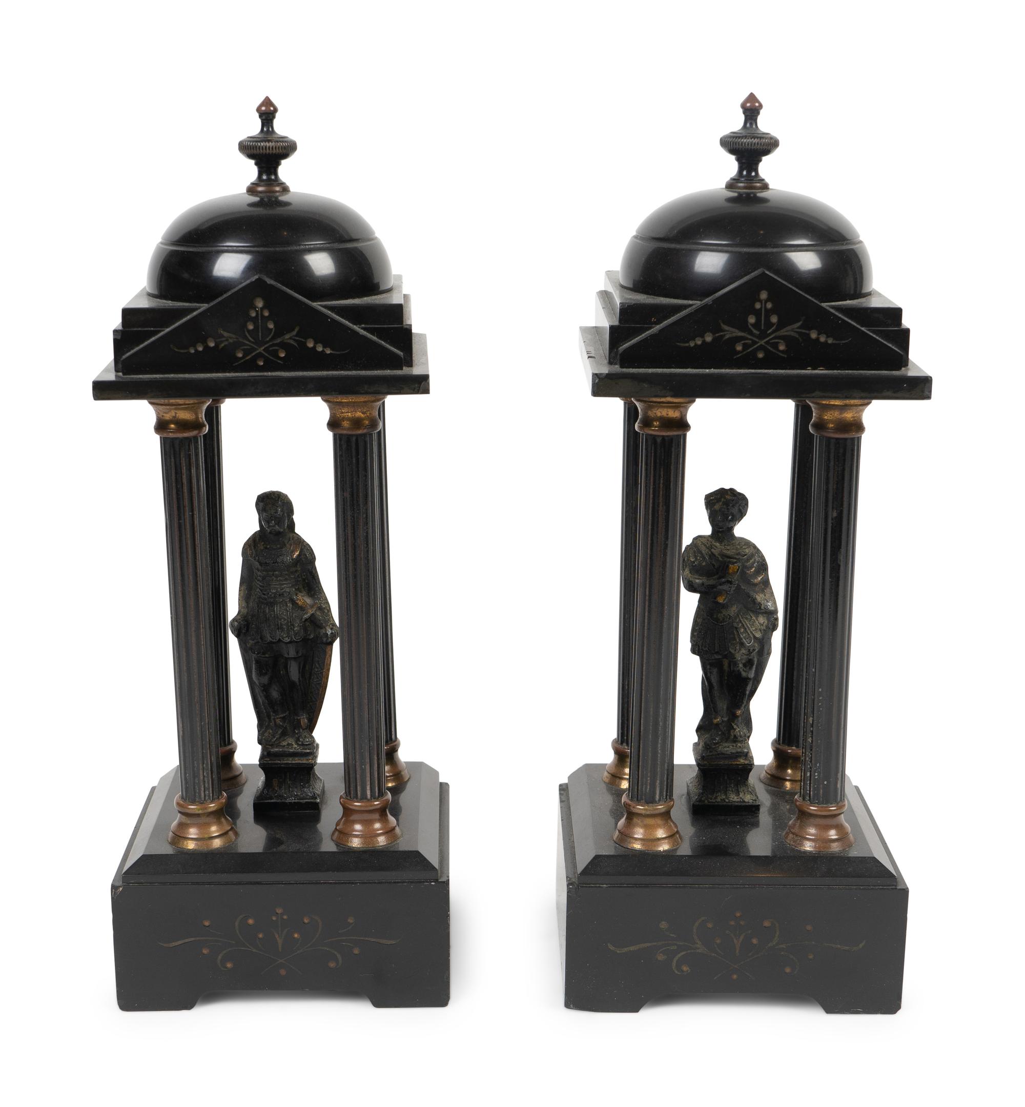 A Pair of Grand Tour Black Slate Collonnade Temple Models — LATE 19TH CENTURY
