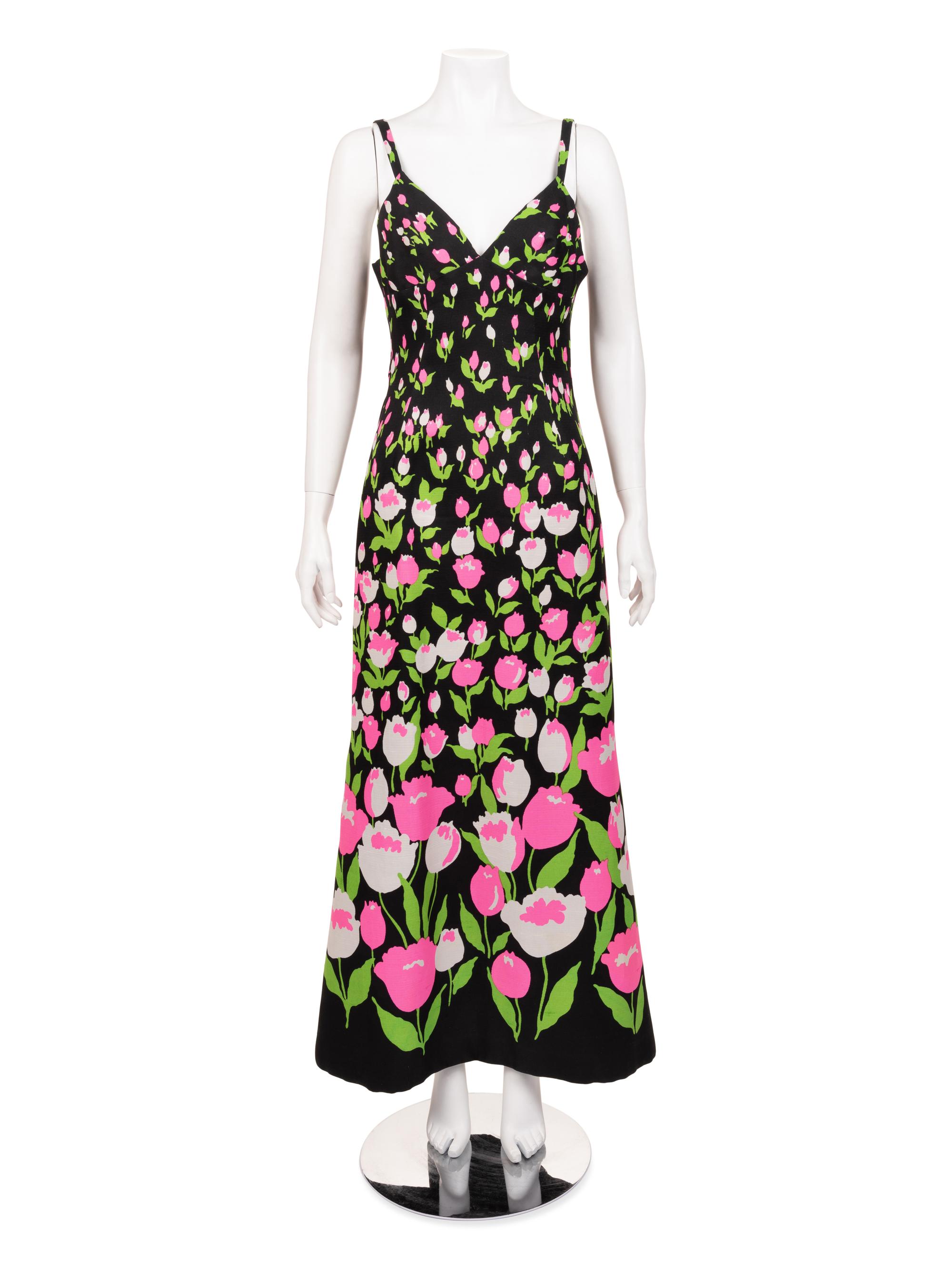 Givenchy Haute Couture Tulip-Print Dress and Cape, 1973