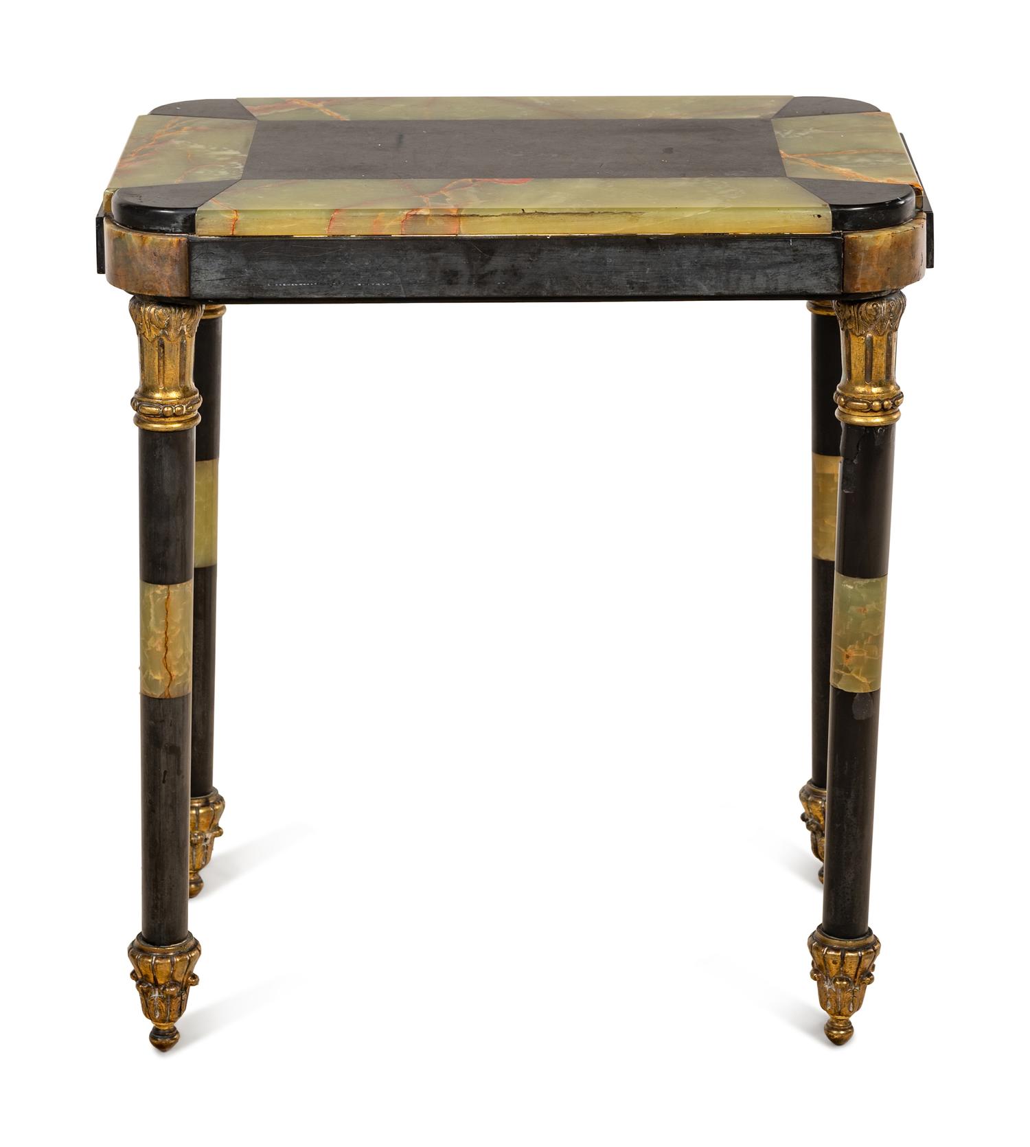 A Continental Onyx, Slate and Gilt Metal Mounted End Table
