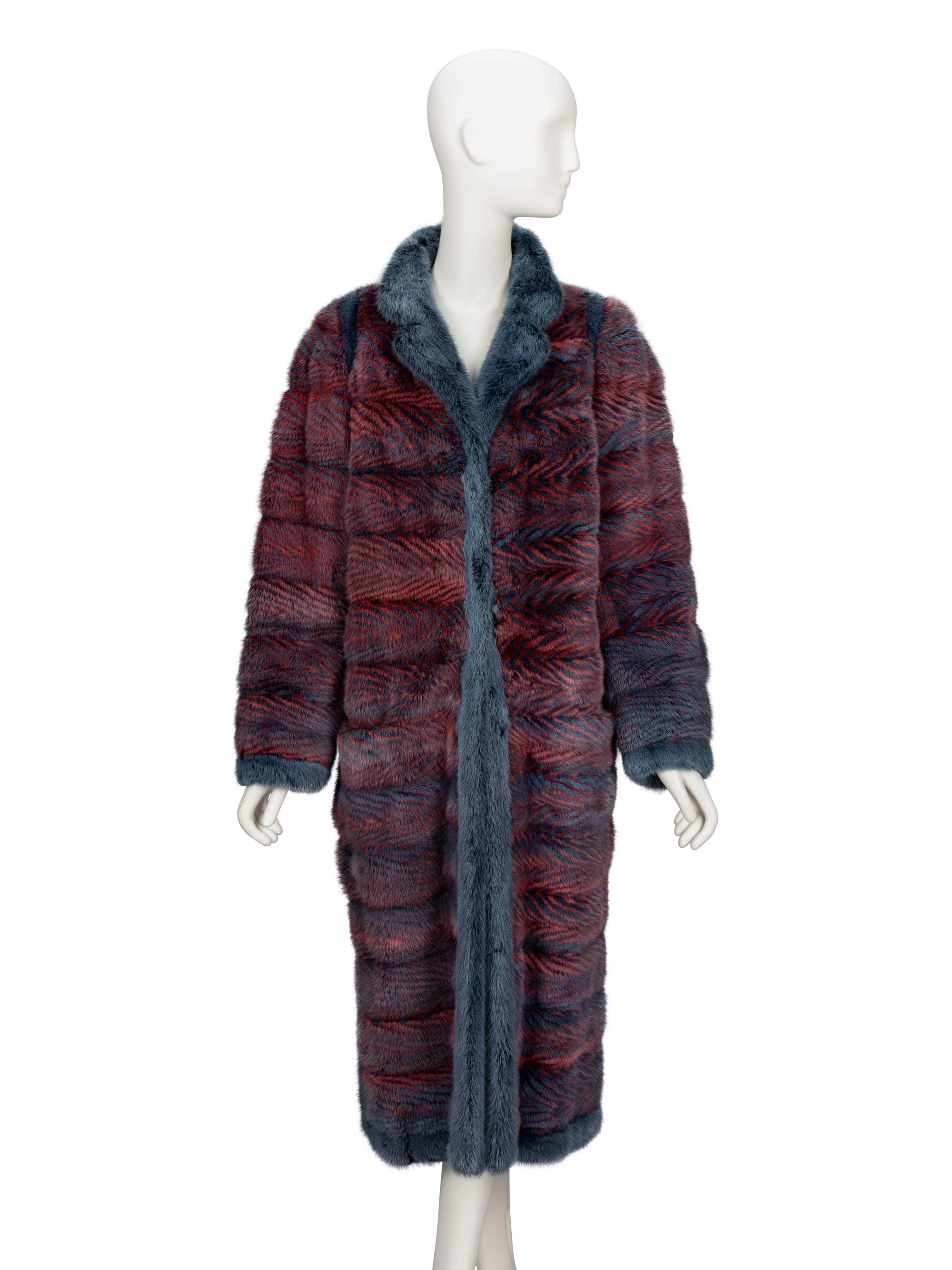 Givenchy, Red & Blue Chevron-Dyed Mink Fur Coat