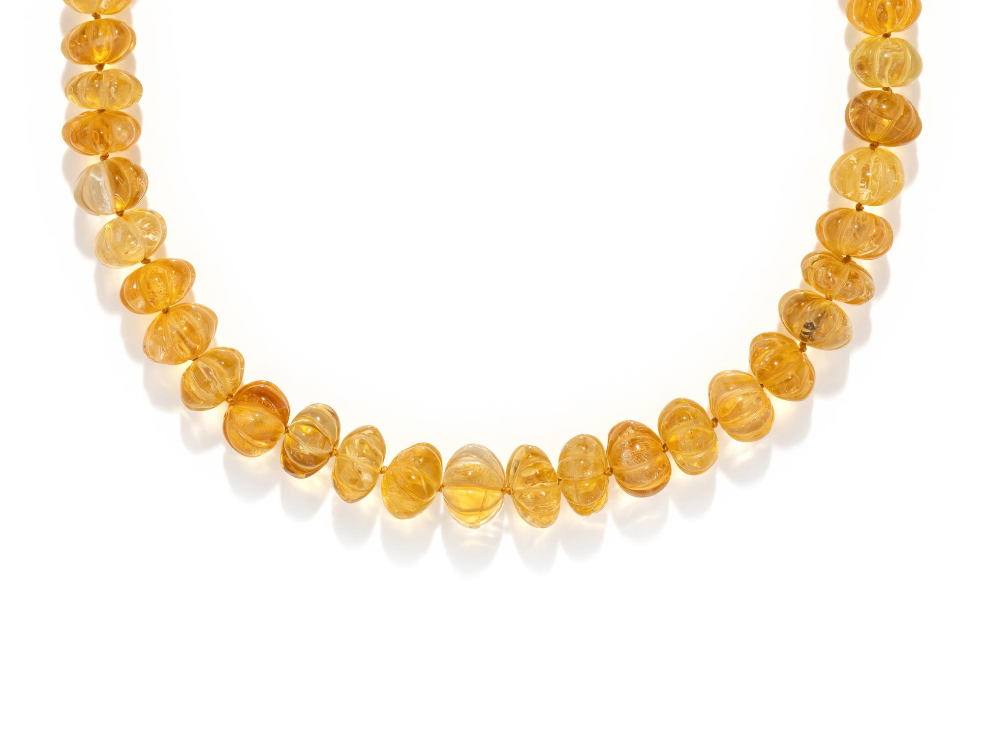 CARVED CITRINE BEAD NECKLACE