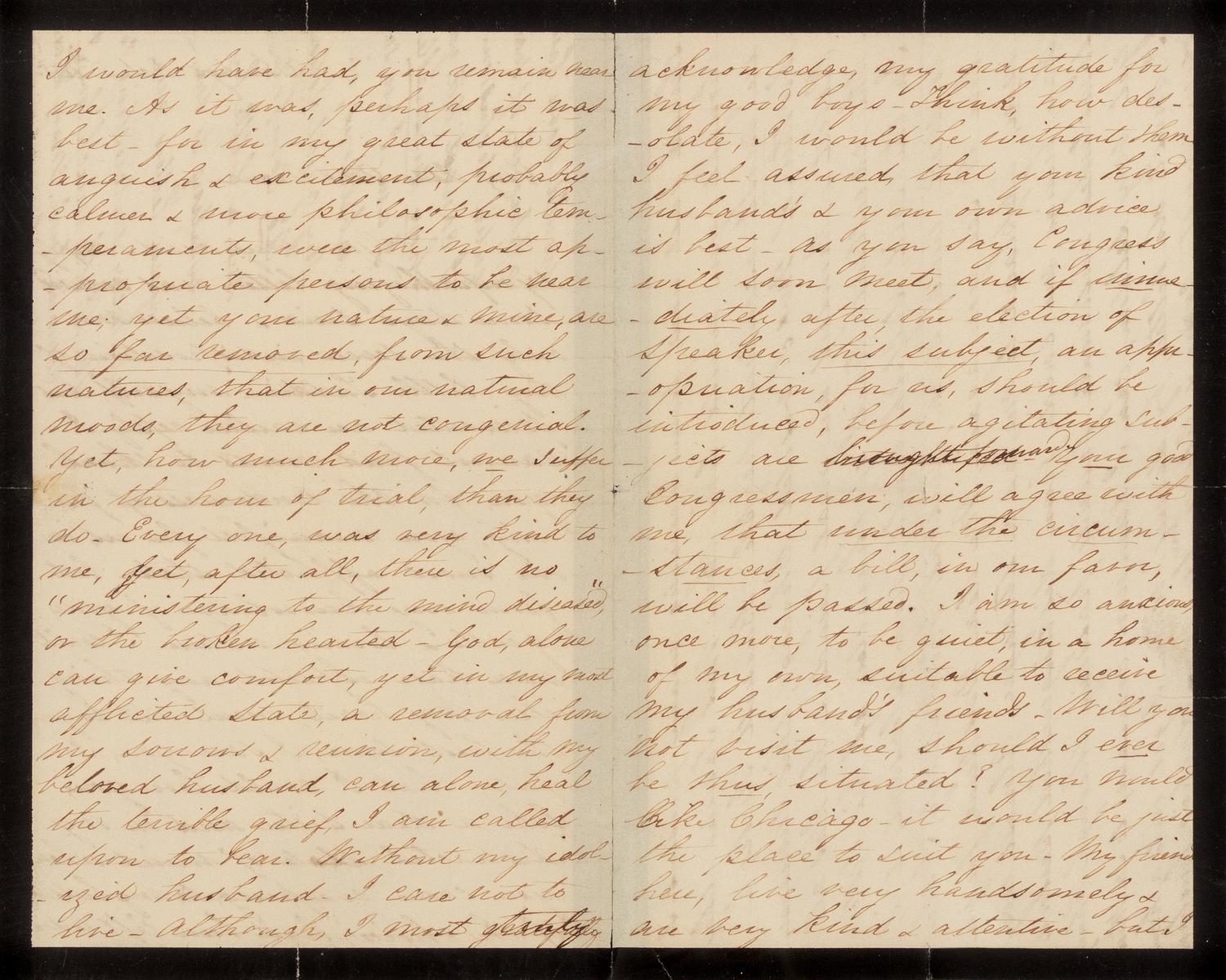 LINCOLN, Mary Todd (1818-1882). Autograph letter signed ("Mary Lincoln") to Sally Orne. Chicago, 5 October 1865.