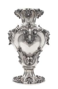 A Portuguese Silver Vase, Porto, First Half 20th Century, of baluster form with applied rocaille and foliate decoration.