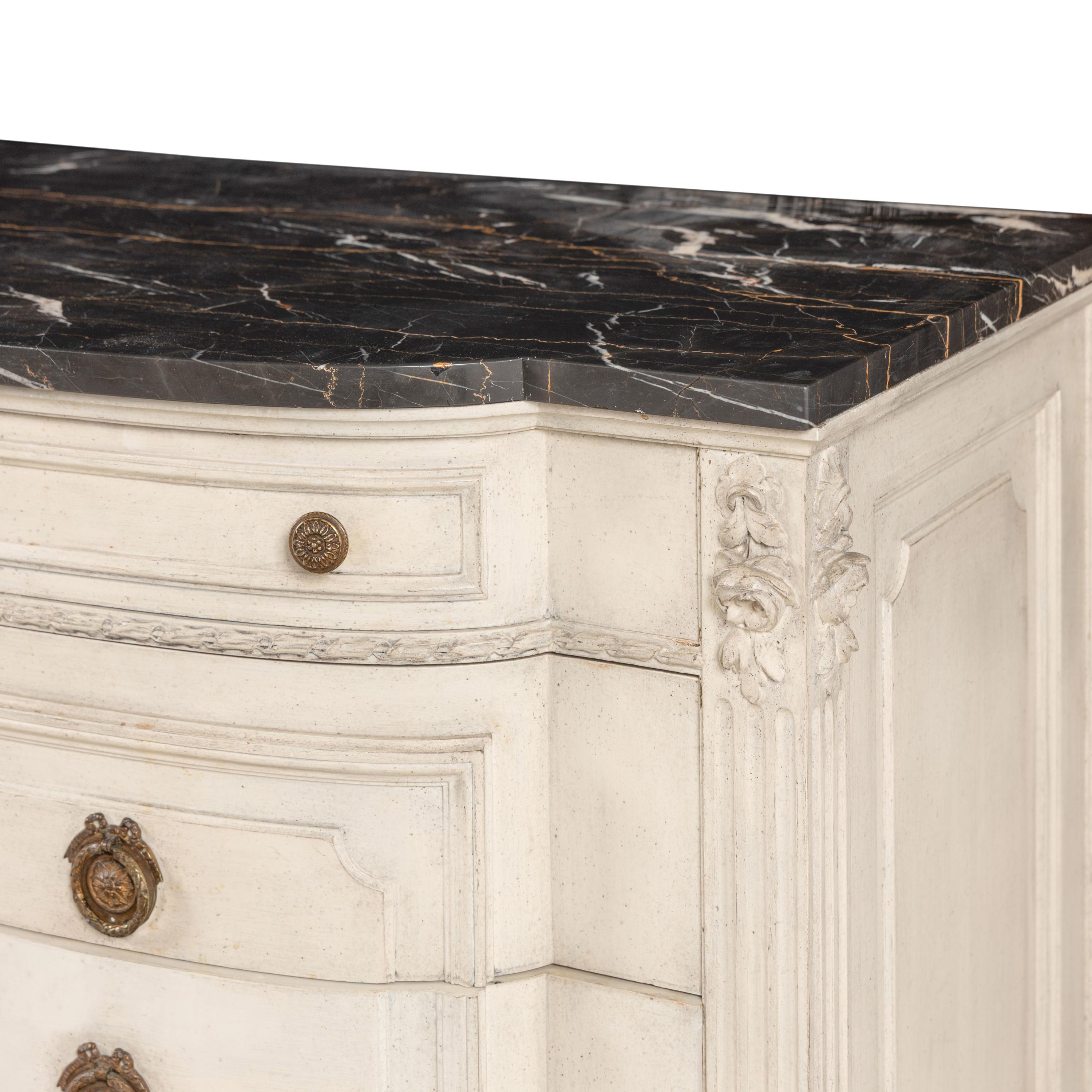 A Louis XVI Style White-Painted Marble-Top Commode