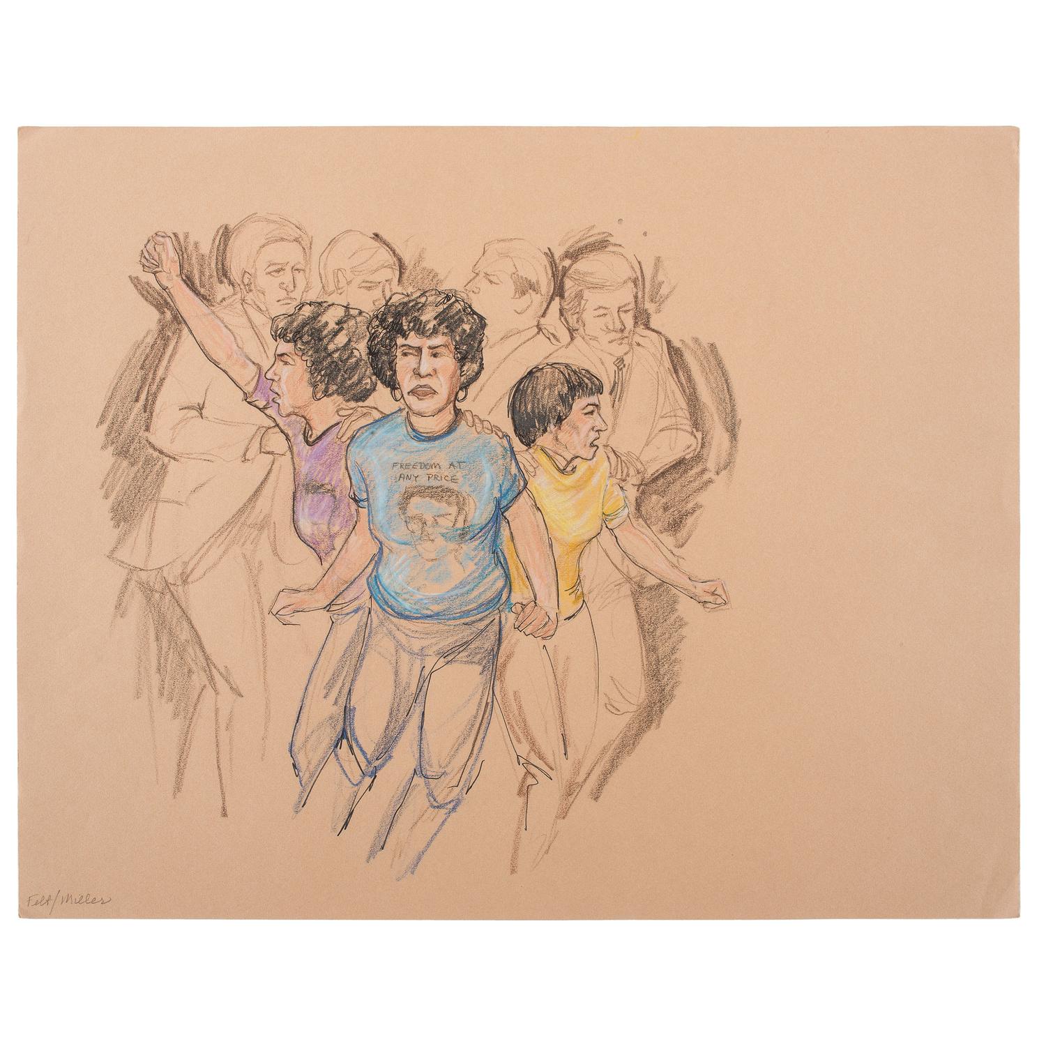 Joan Andrew, Washington Post and CNN Sketch Artist, 16 Original Sketches Documenting the 1980 Trial of Felt "Deep Throat" and Miller, Incl. Nixon and Protestors
