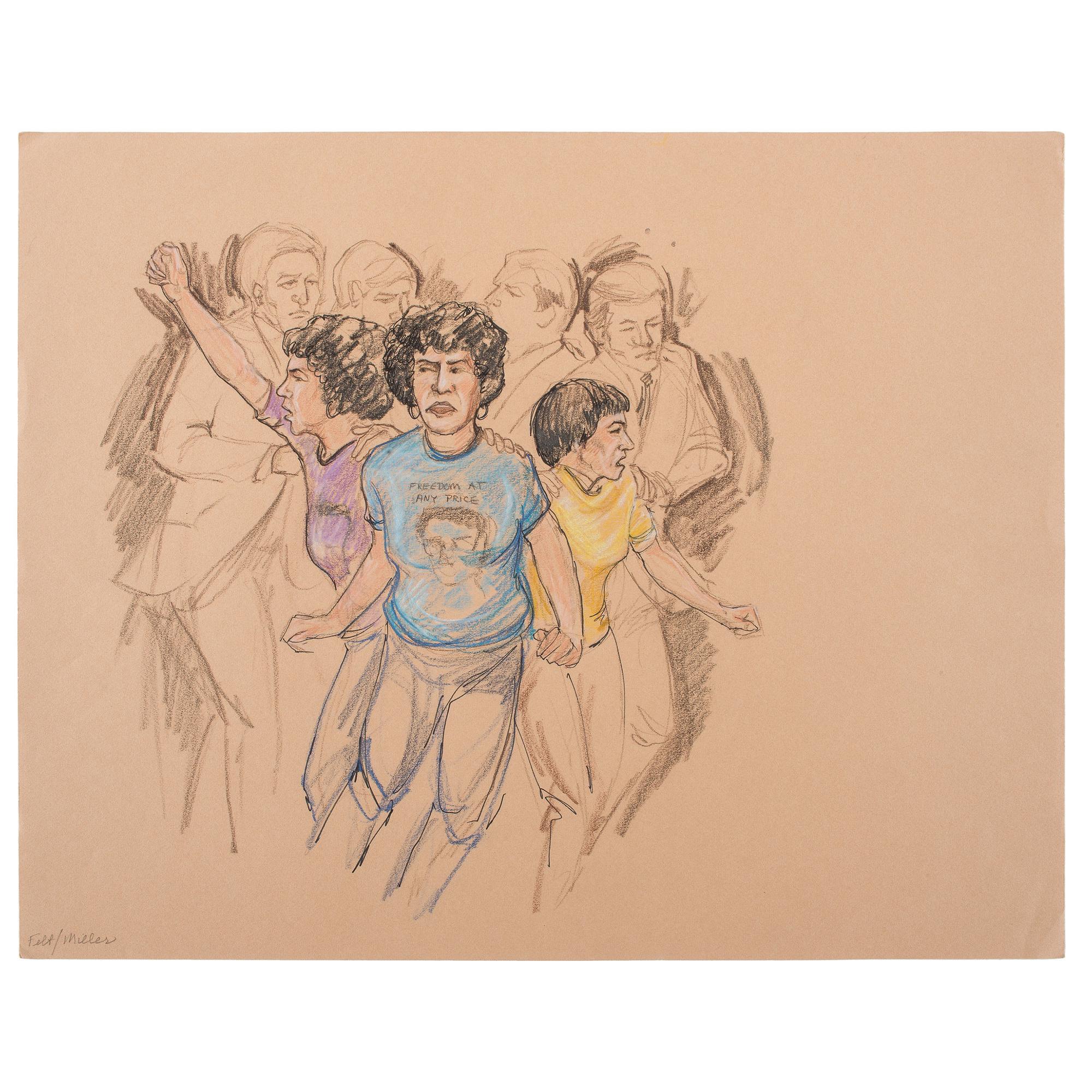 Joan Andrew, Washington Post and CNN Sketch Artist, 16 Original Sketches Documenting the 1980 Trial of Felt "Deep Throat" and Miller, Incl. Nixon and Protestors