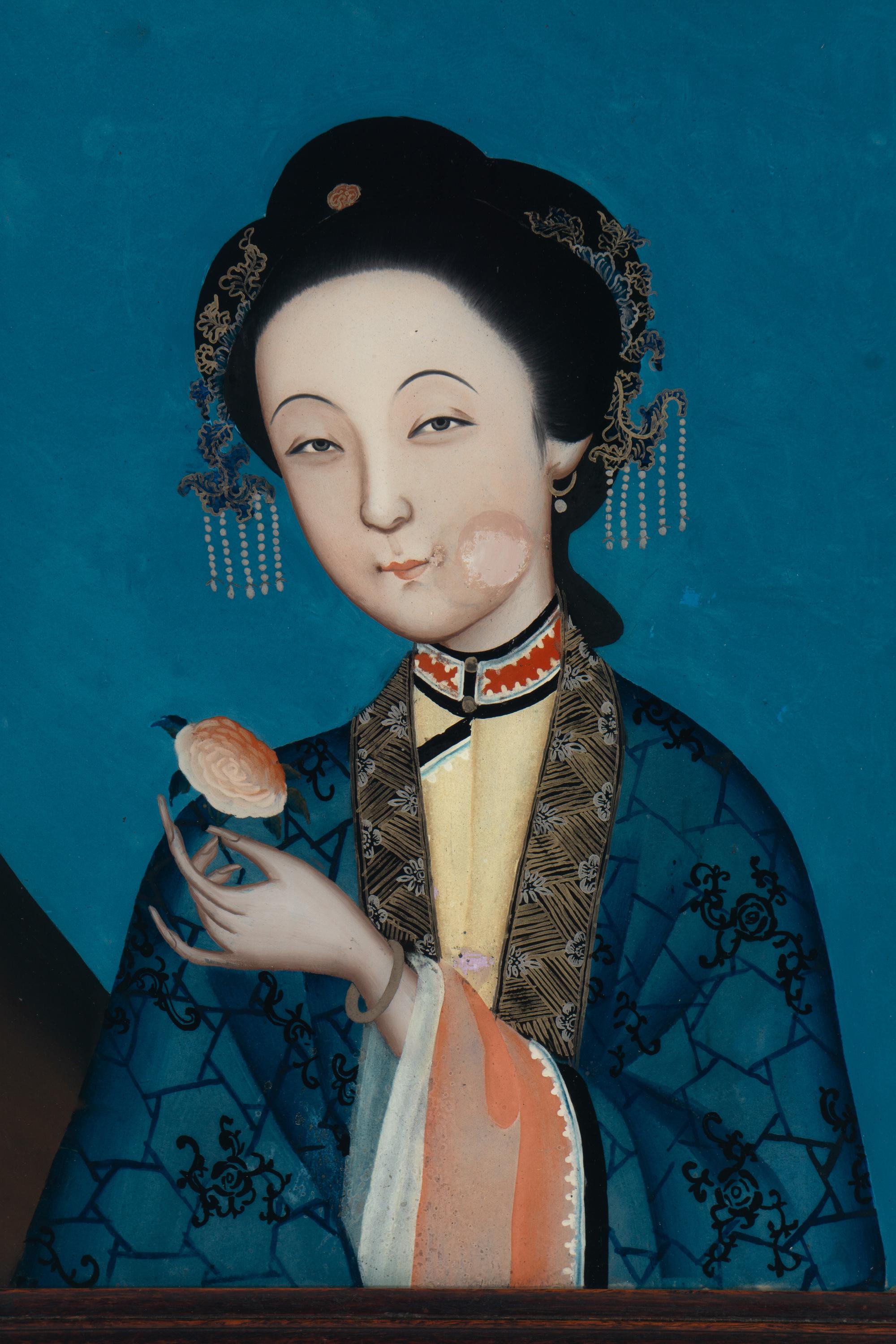 Two Chinese Reverse-Painted Glass Portraits